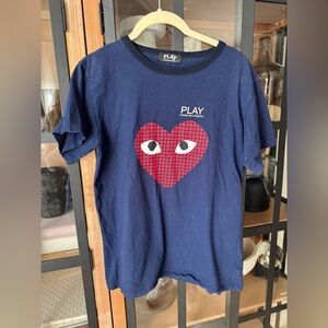 Comme des Garçons play hearts tee navy short sleeve crew houndstooth logo